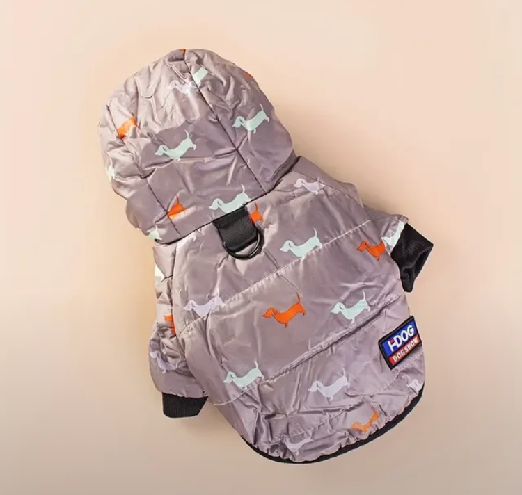 Куртка зимняя с флисом для небольших пород собак серая. Размер L .