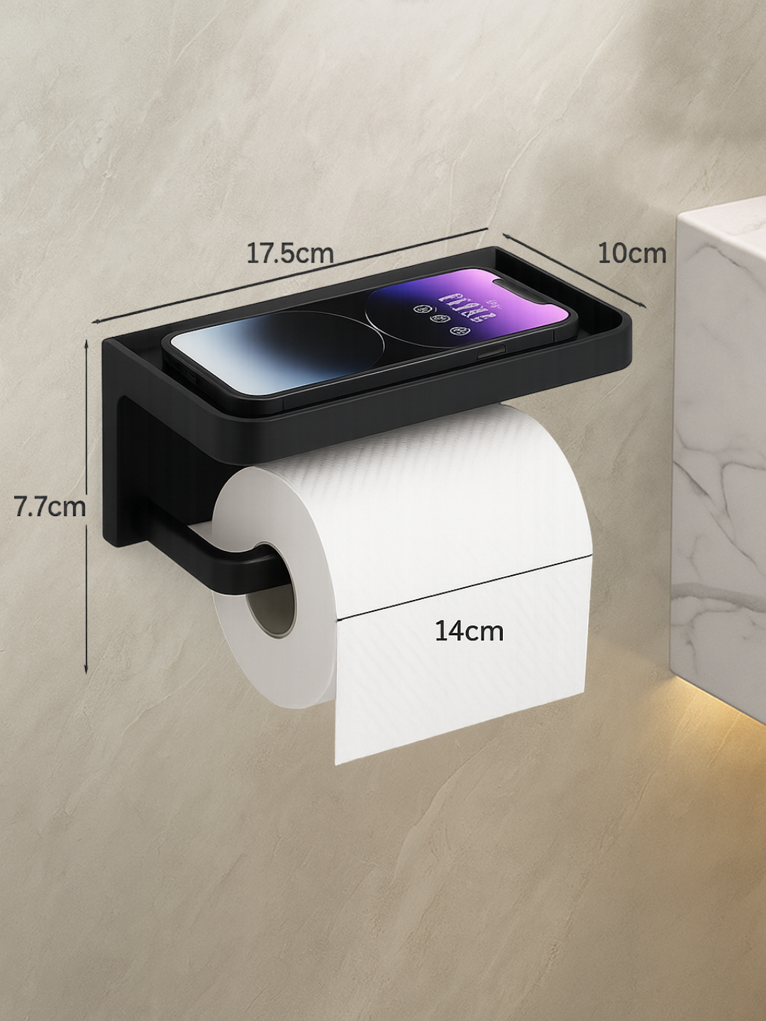 Самоклеящийся держатель для туалетной бумаги с полкой, настенный, без сверления