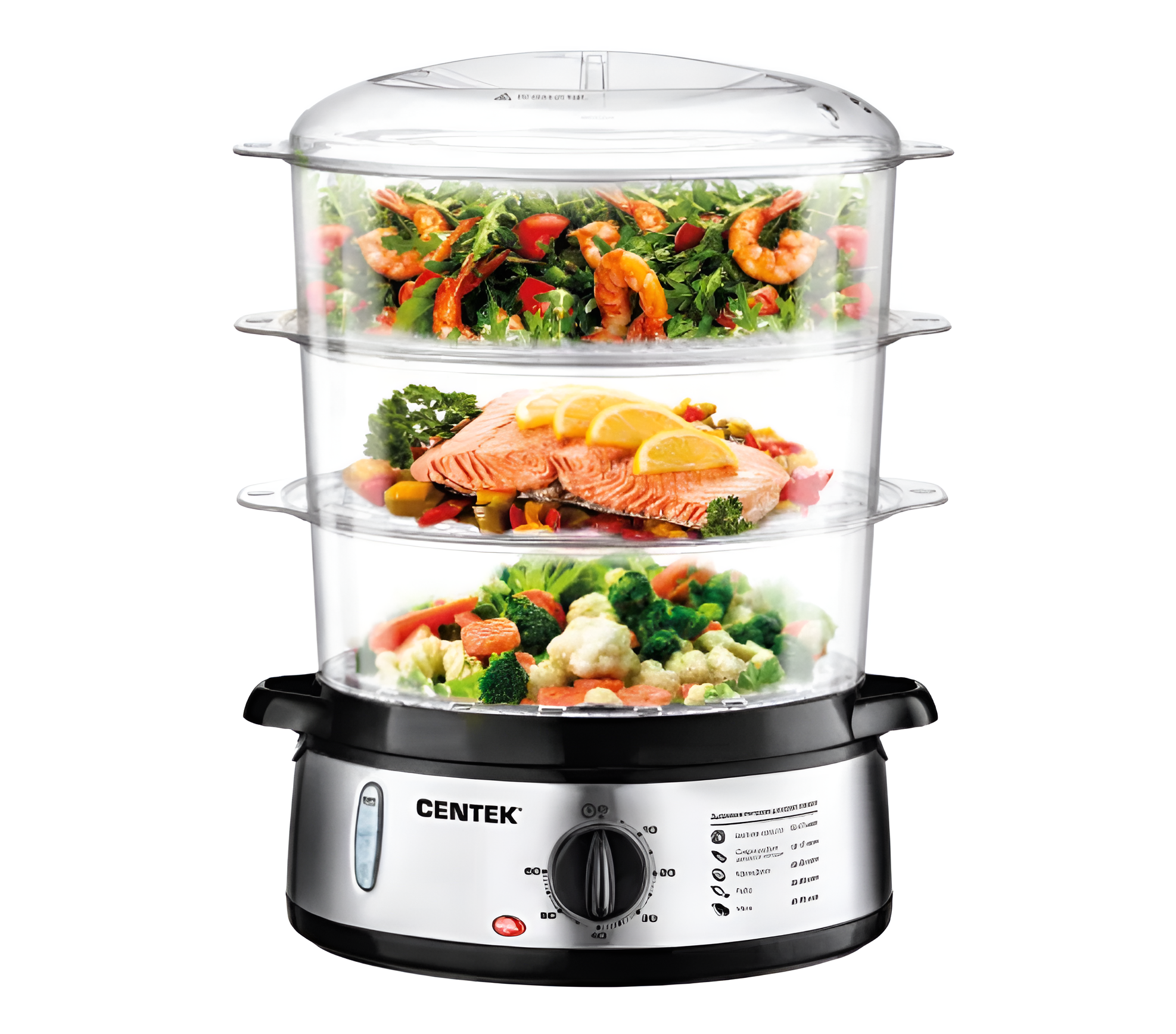Пароварка Centek CT-1457, белый, механическое, 3 яруса, 800 Вт
