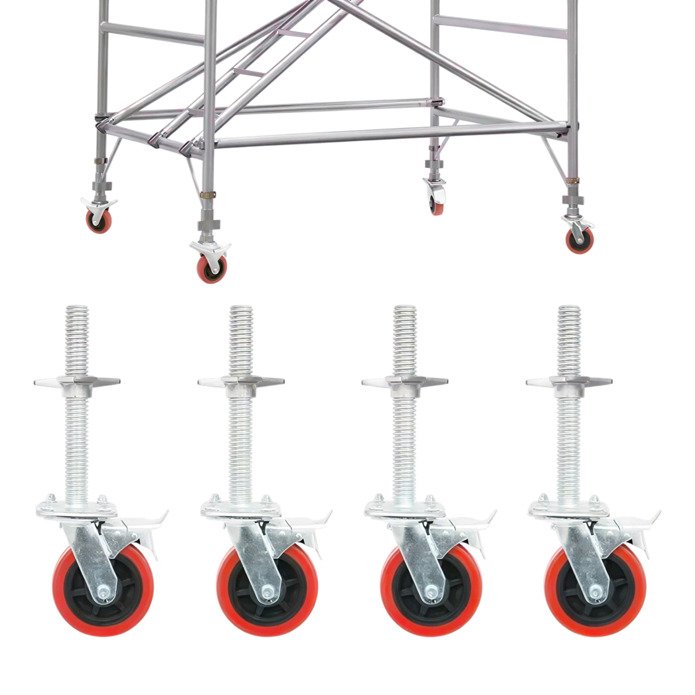 Винтовая регулируемая опора с колесом, с тормозом, металлическая