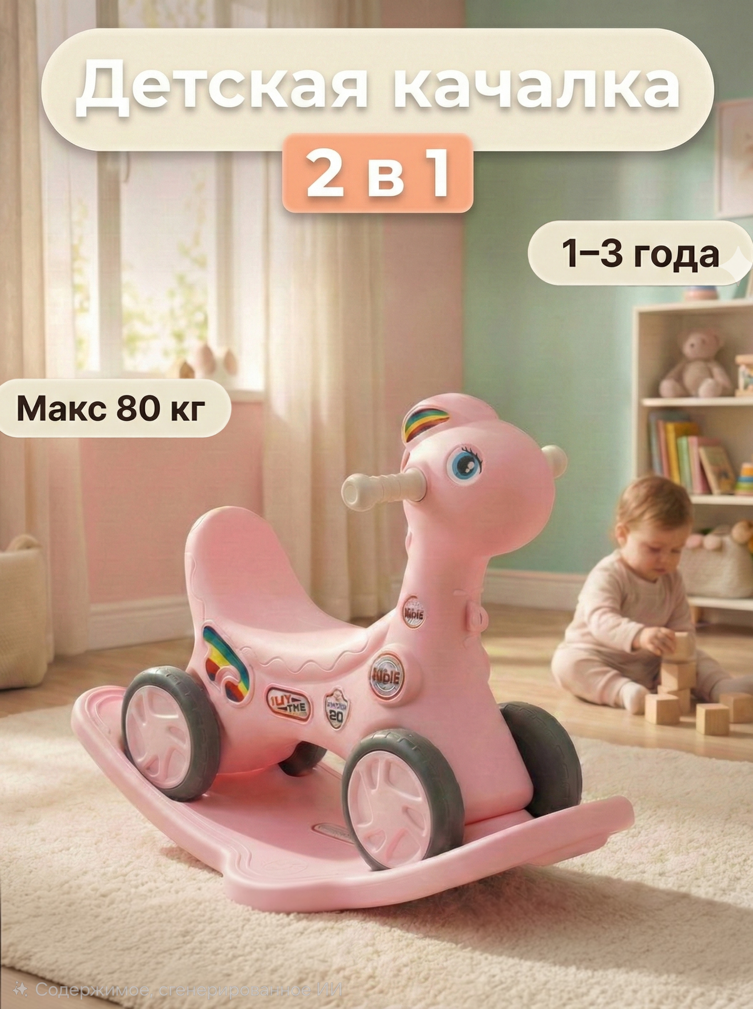 Качалка для детей от 1 года "Динозавр" розовый . The Republic of Toys