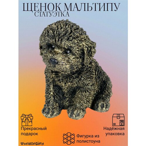 фото Статуэтка "щенок мальтипу", полистоун, цвет бронзовый, высота 13 см