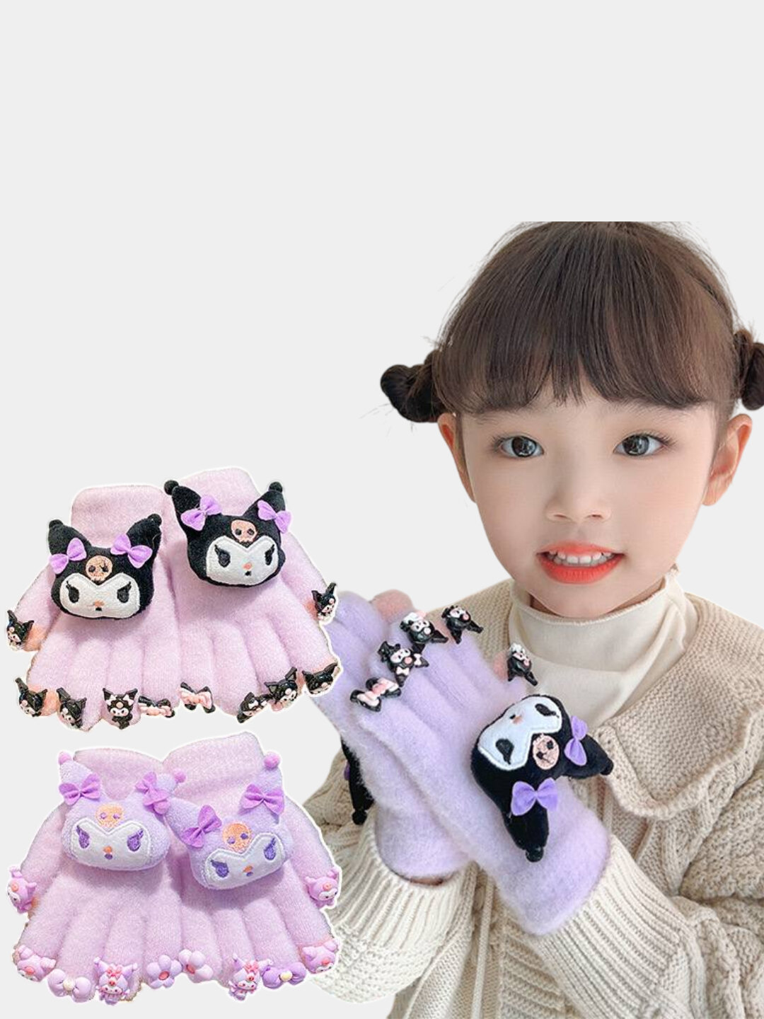 Перчатки  для девочек, размер L, фиолетовый