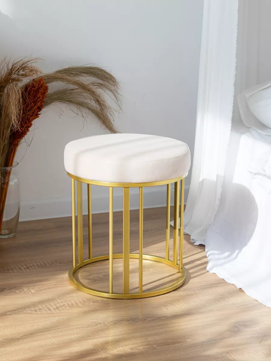 Пуфик Castle Леон-4, каркас металл, велюр искусственный, золото/бежевый