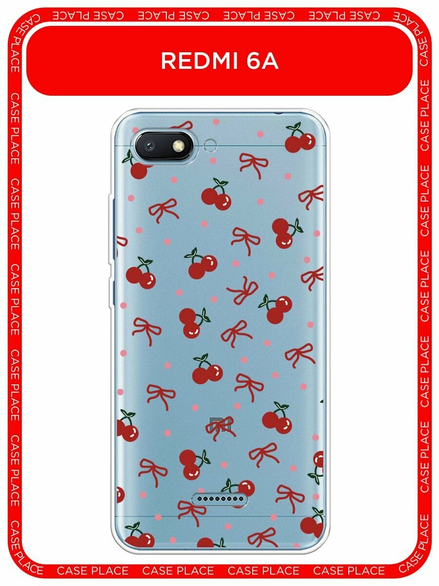 Чехол на Xiaomi Redmi 6A / Сяоми Редми 6А с принтом "Вишни и ленточки", прозрачный