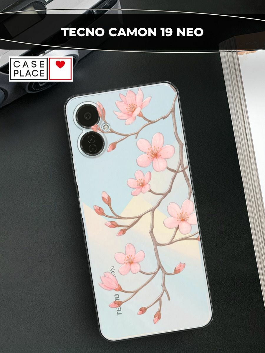Чехол на Tecno Camon 19 Neo / Техно Камон 19 Нео с принтом "Веточка распускающейся сакуры 2"