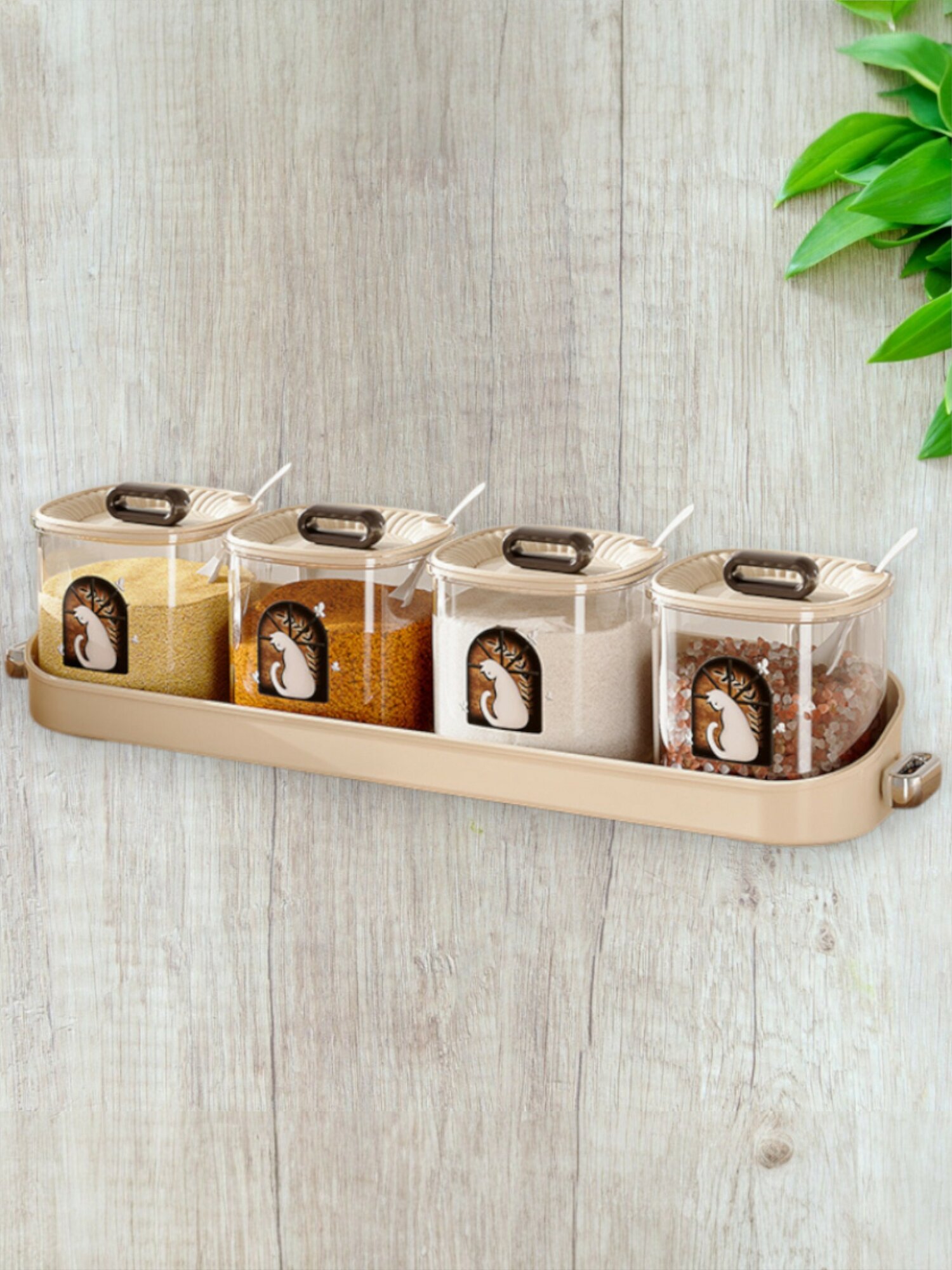 Контейнер для специй "Мультяшный дизайн", 4 секции, с ложками, пищевой пластик — фото 1