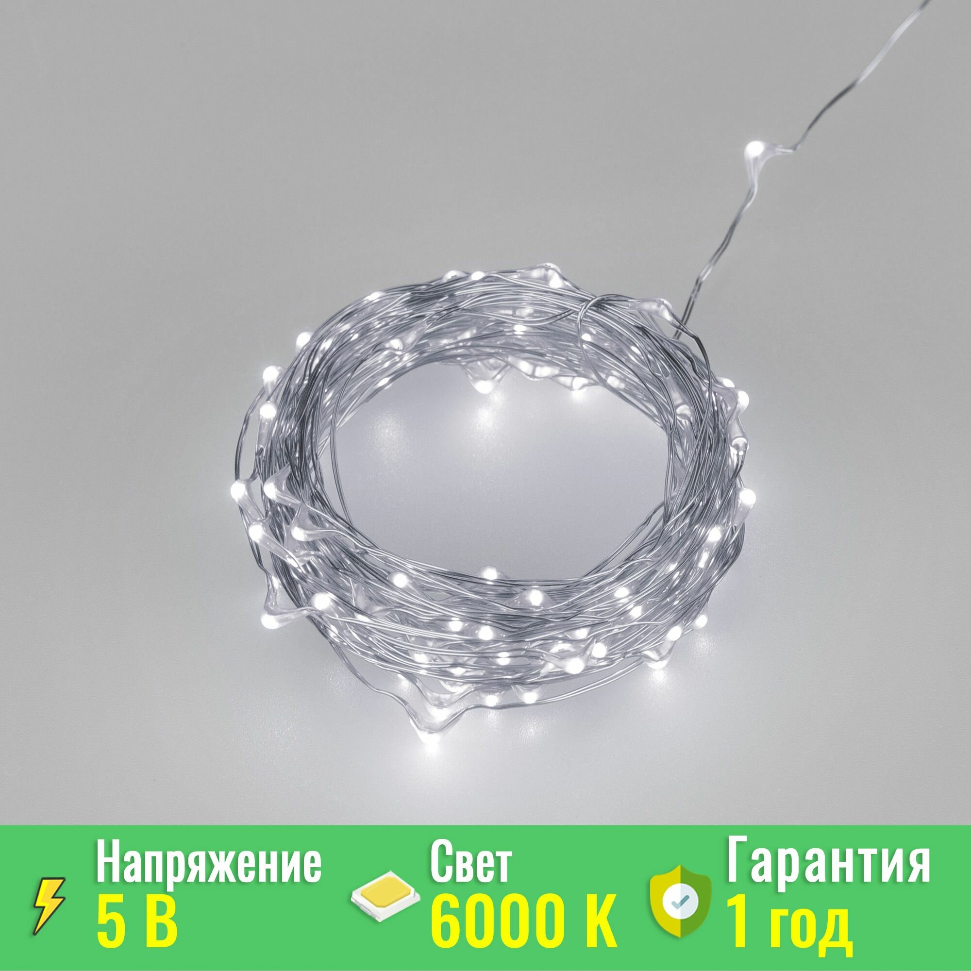 Светодиодная гирлянда ARD-DEW-HOME-10000-CLEAR-100LED-LIVE White6000 (5V, USB, ПДУ) (Arlight Ardecoled, IP20) 048709