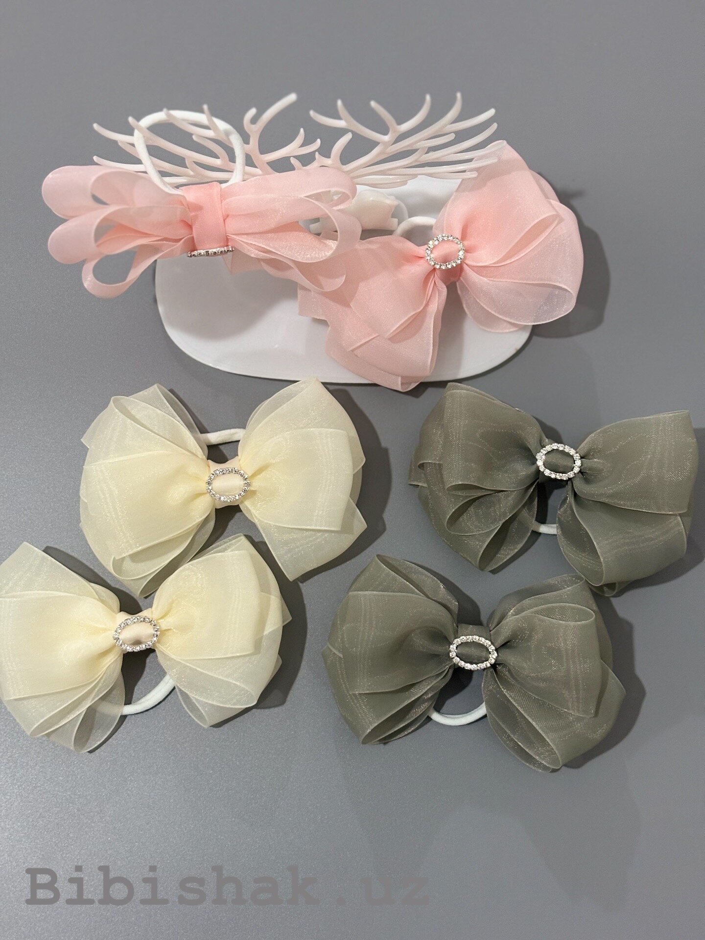 Bibishak.uz Бантики на резинке шифоновые для девочек, ручная работа.