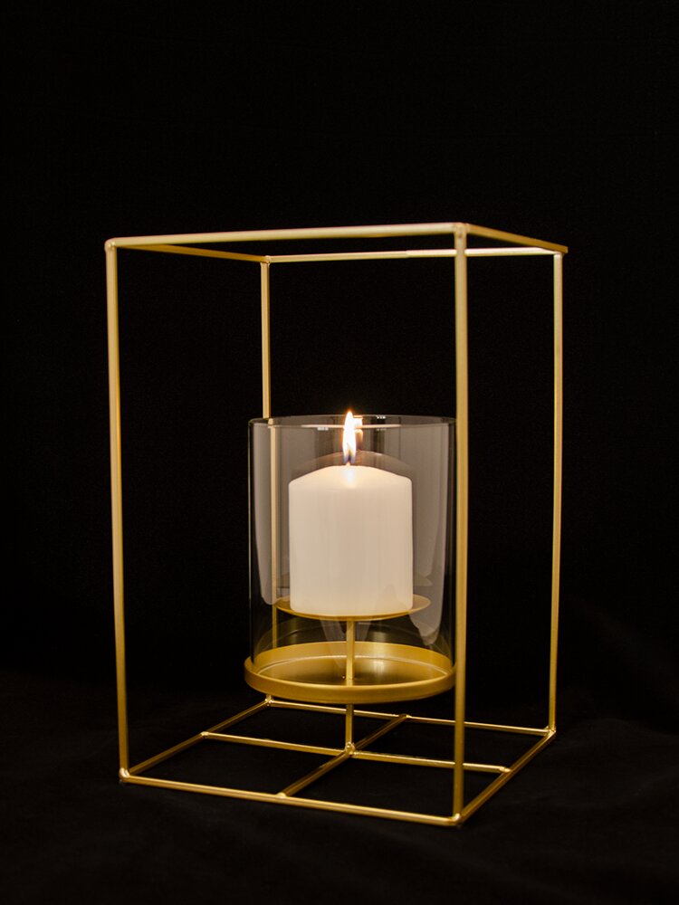 Подсвечник для свечей золотой со стеклянной колбой металл 20х20х30 см