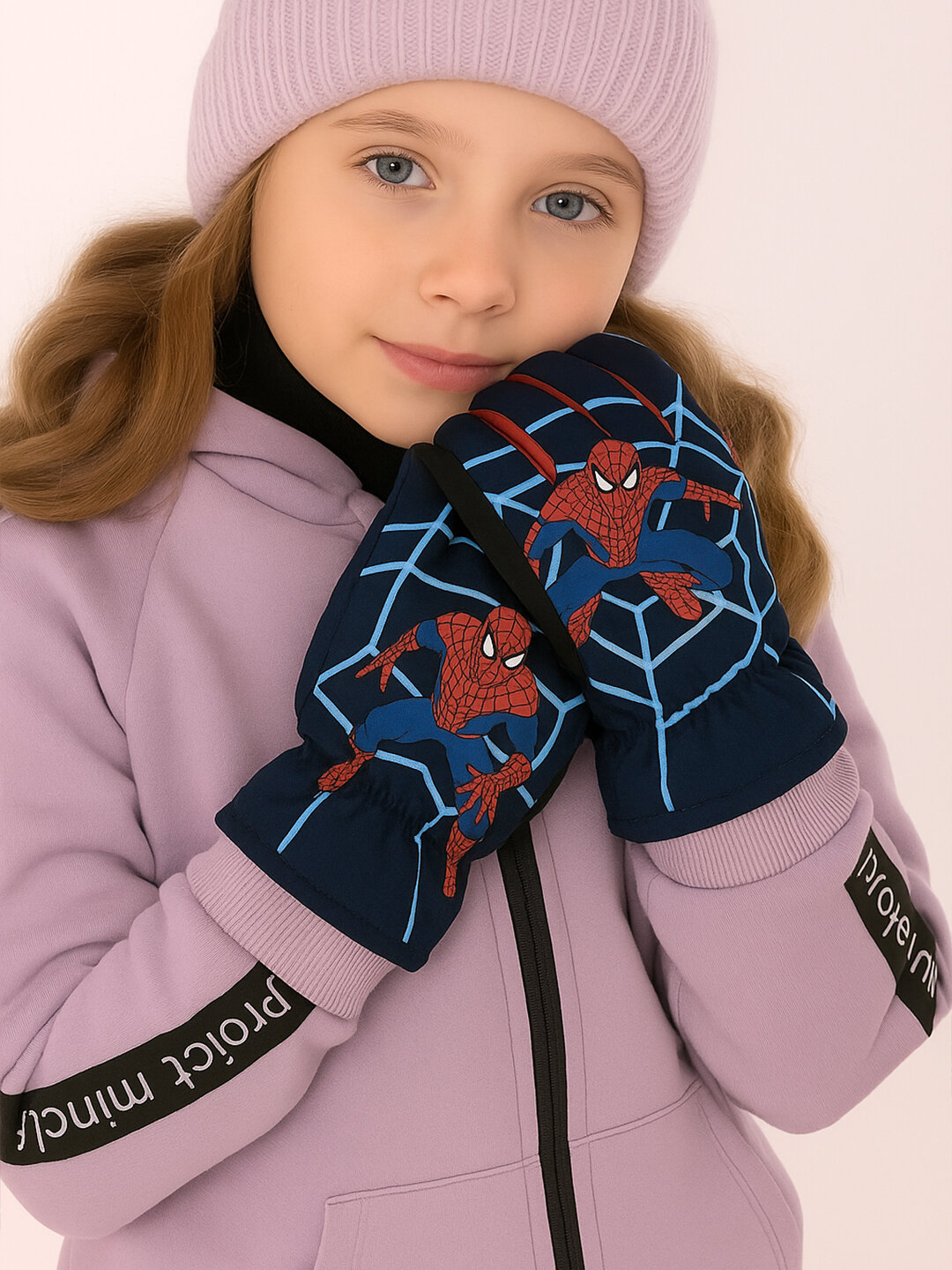 Перчатки  spiderman для взрослых и детей, размер 3, красный