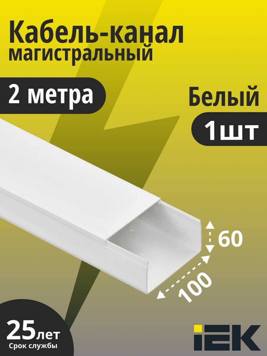 Кабельный канал IEK CKK10-100-060-1-K01 100x60 мм белый 2 метра напольный настенный ПВХ IP40