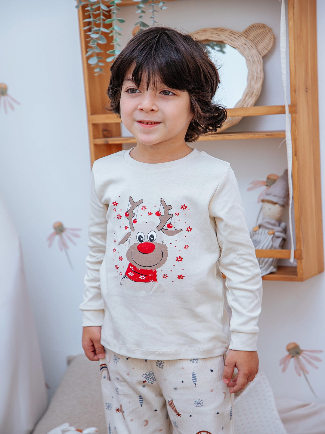 Пижама neo, размер 98, бежевый/красный — фото 1