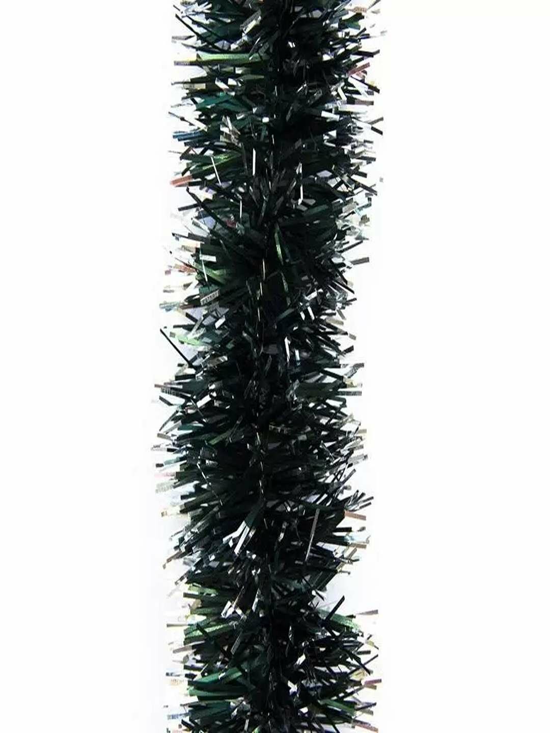 Мишура ПВХ, длина 1,7м, диаметр 9см, зеленая, с белыми кончиками.