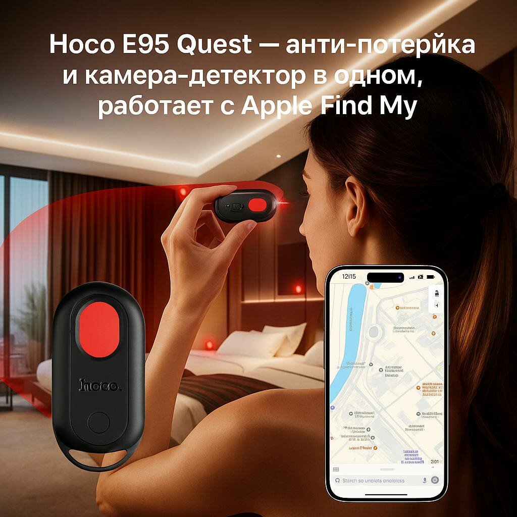 Hoco E95 Quest — анти-потеряйка GPS и камера-детектор в одном, работает с Apple Find My