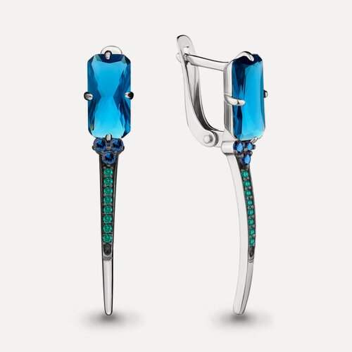 Изображение товара Серьги, серебро, 925 проба, родирование, сапфир синтетический, Лондон топаз, изумруд синтетический