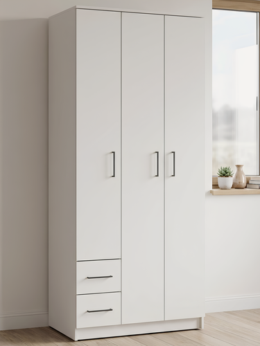 Изображение товара Шкаф трехстворчатый распашной Шик-21 с 2 ящиками, полками и штангой, ШхГхВ: 90х50х210 см