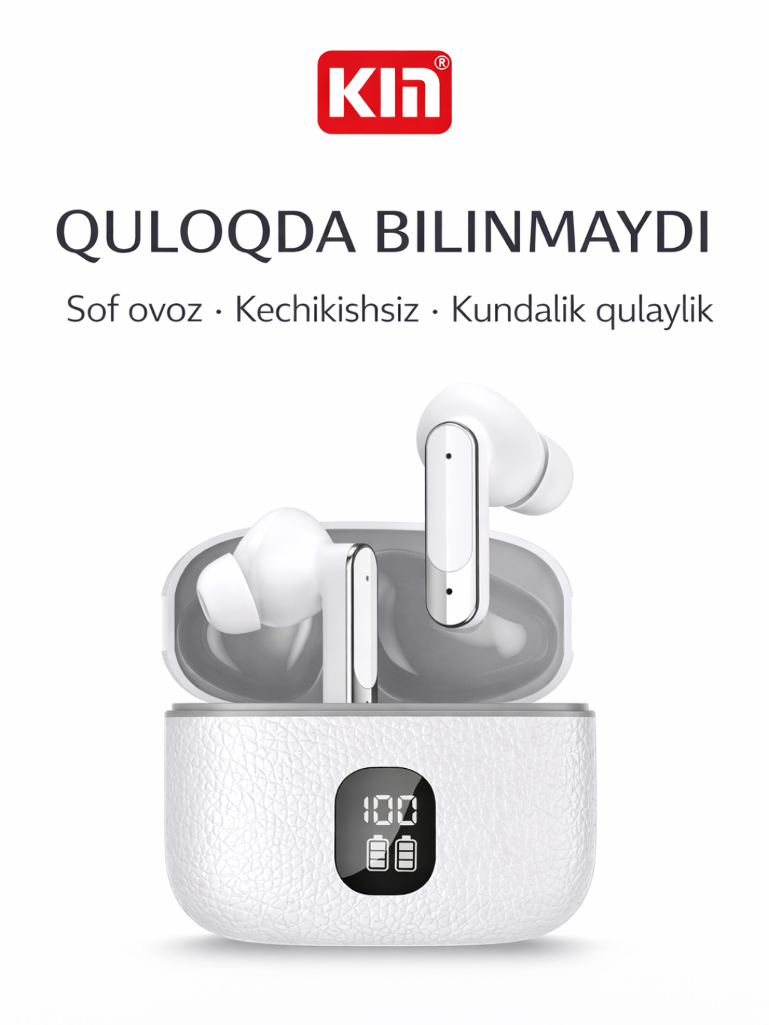 Наушники KIN KL66, TWS, Bluetooth 5.0, время работы 6 ч, зарядный кейс 300 mAh (Белый)