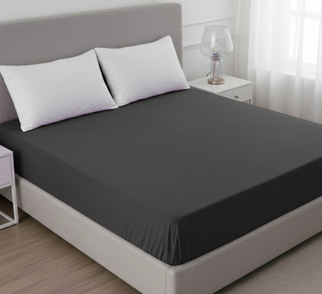 Простыня Linens 180 x 200 x 25 cm, ранфорс, на резинке, серая