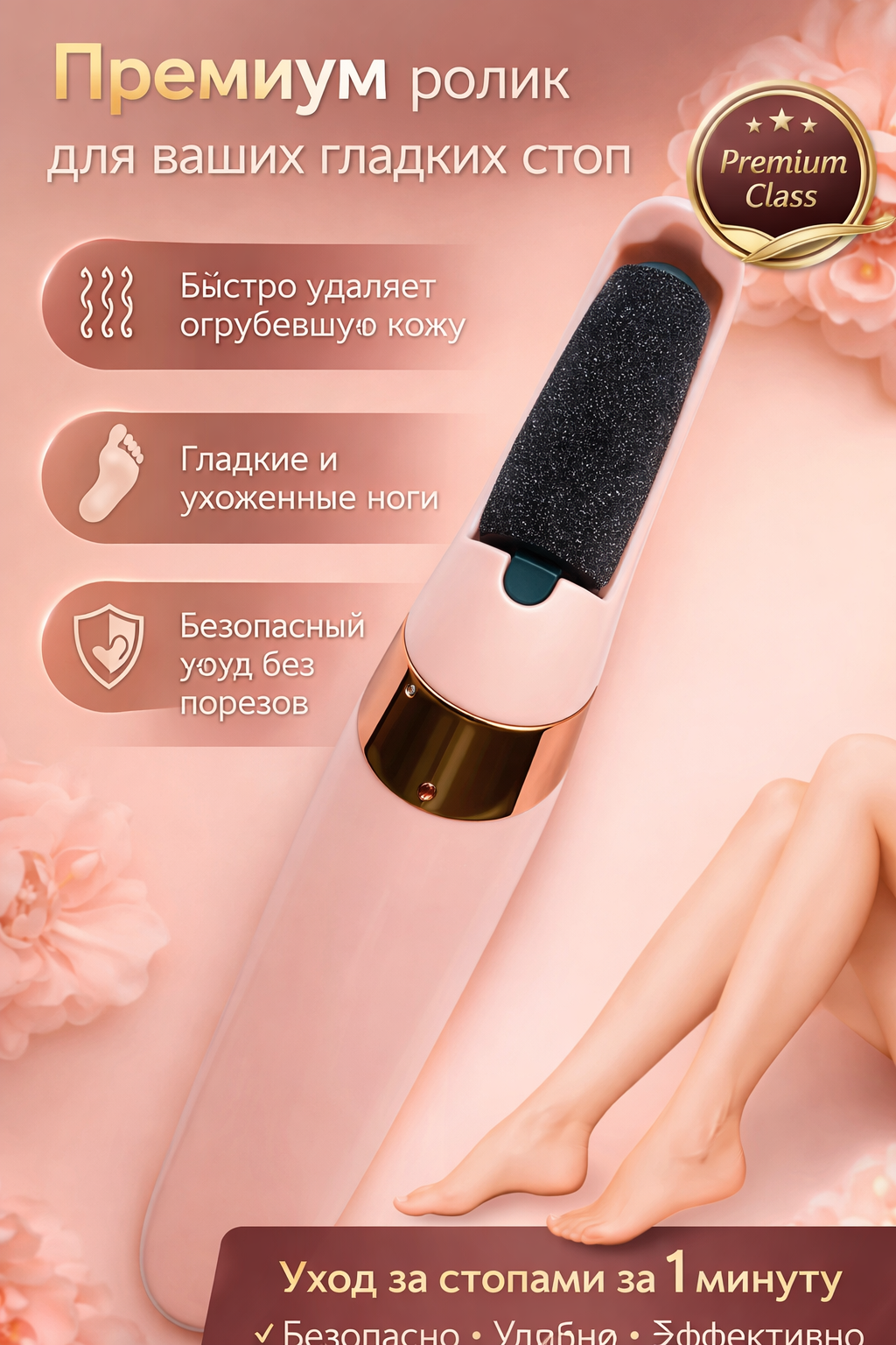 Электрическая пилка-пемза для ступней и пяток | Уход за кожей ног | Удаление натоптышей, мозолей и трещин | Компактная