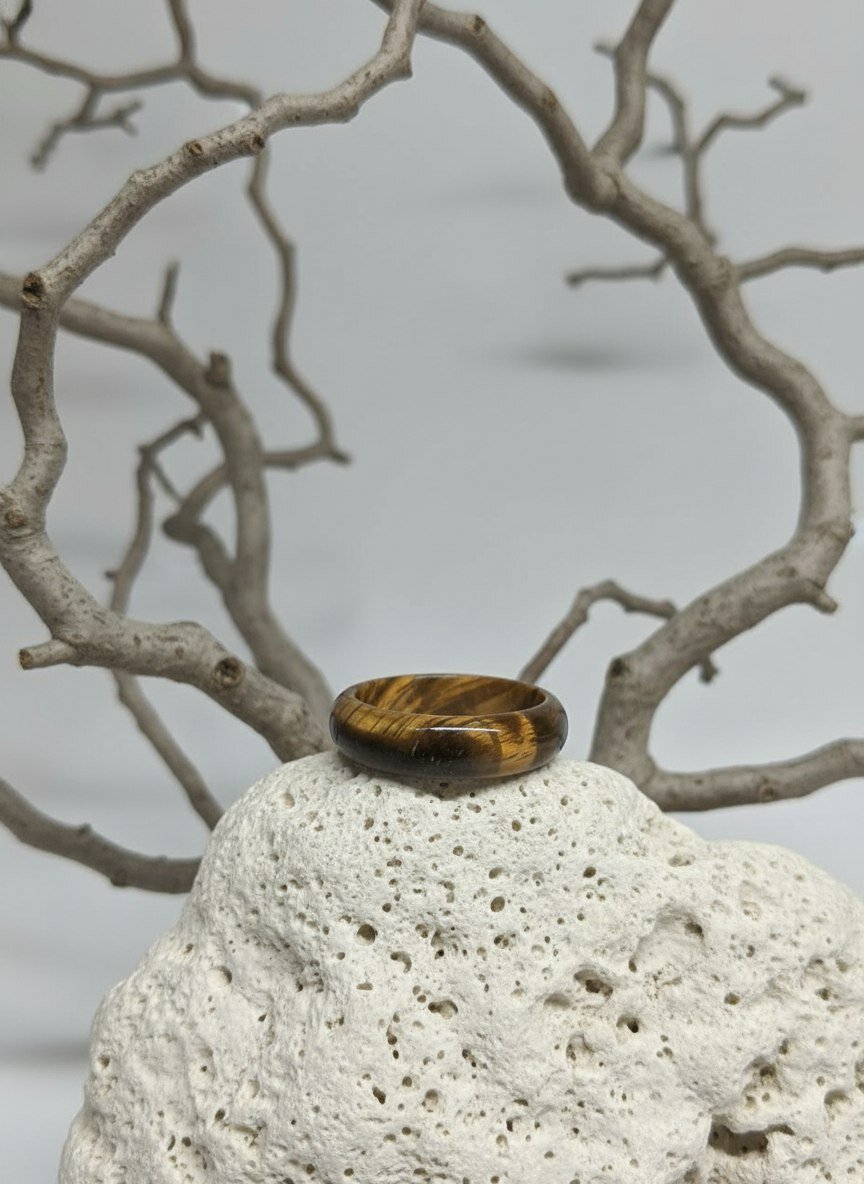 Кольцо, тигровый глаз, размер 18.5, коричневый — фото 1