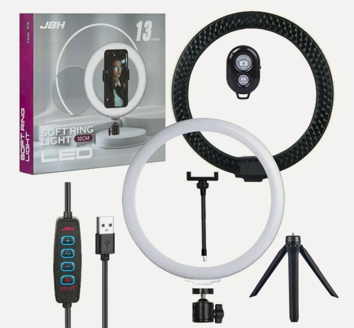 Изображение товара Кольцевая лампа 32 см с пультом и креплением для телефона. подставка и пульт для селфи в подарок