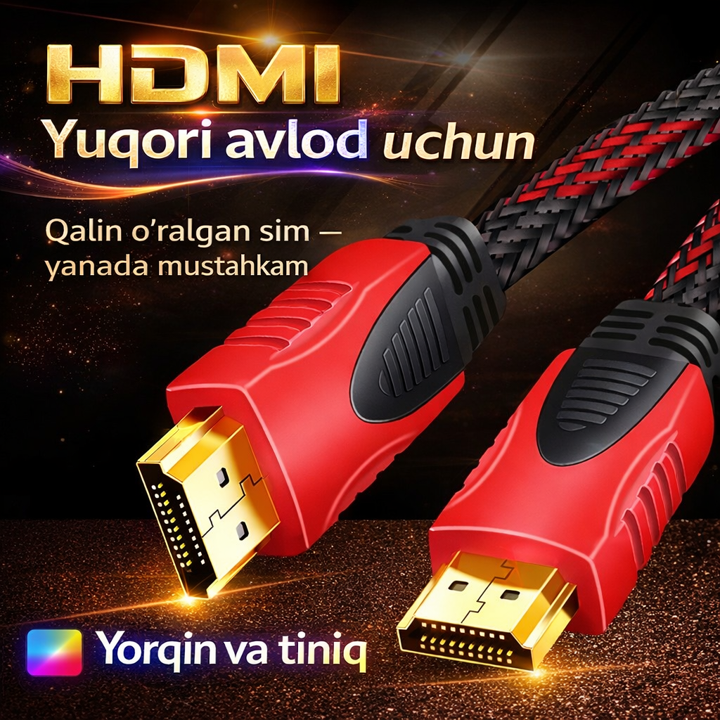 Кабель HDMI, для передачи видеосигнала 4K, экранированный, черный — фото 1