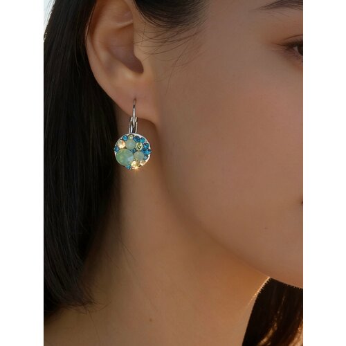 фото Серьги amante crystal, кристаллы swarovski, размер 24 мм, голубой, зеленый, серый