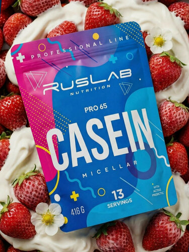 Изображение товара Micellar CASEIN PRO 65, казеиновый протеин, белковый коктейль (800 гр), клубника со сливками