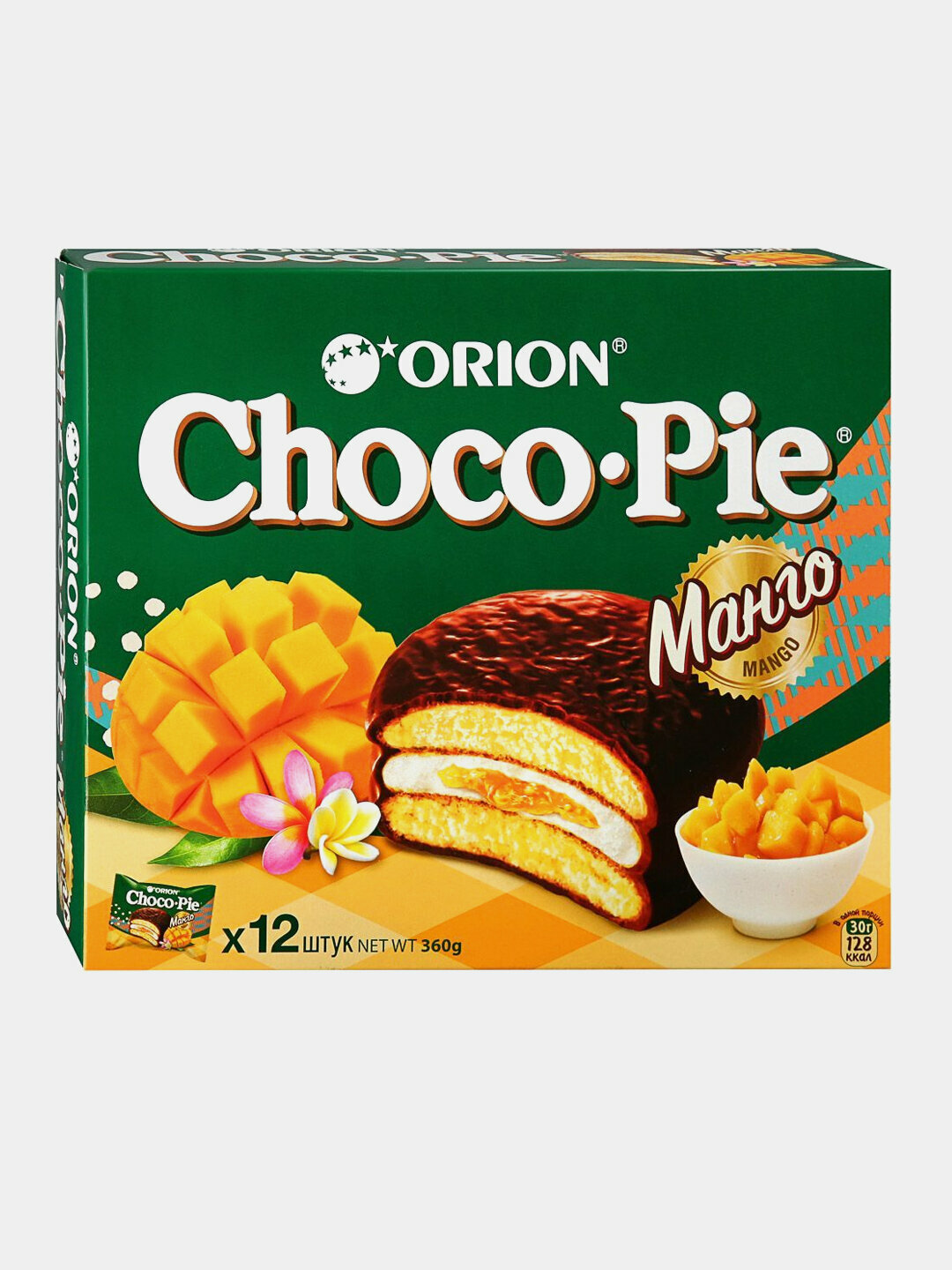 Пирожное Choco Pie Mango, с суфле, манговый джем, шоколадная глазурь, 360г, 12шт
