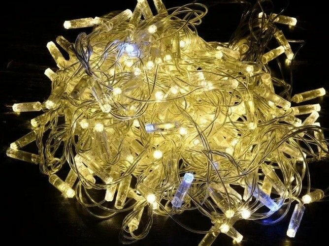 Гирлянда "Нить" 10м, 100LED тепл. бел. IP44 провод прозр. 230В мерцание транзит.