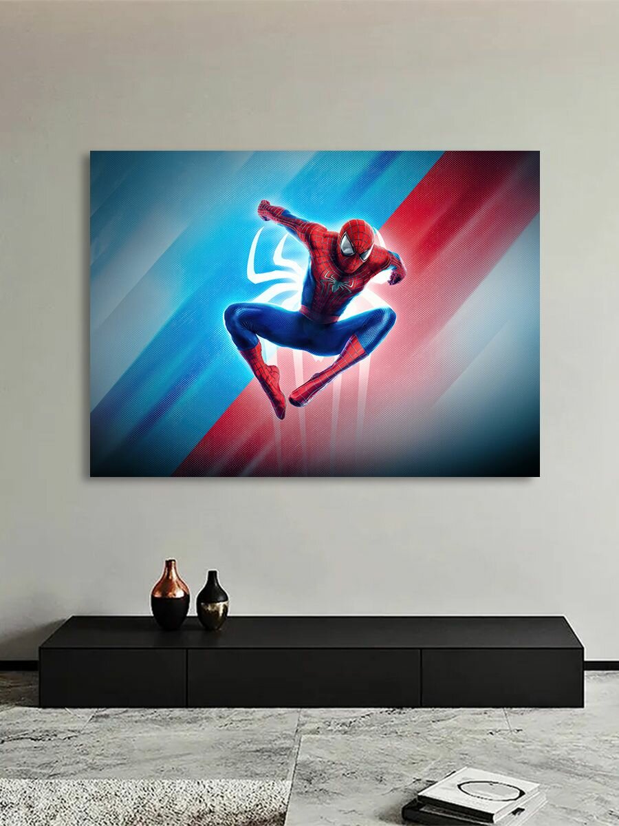 Картина на холсте «Человек-паук в прыжке, Marvel», 110×80 см, для просторного интерьера