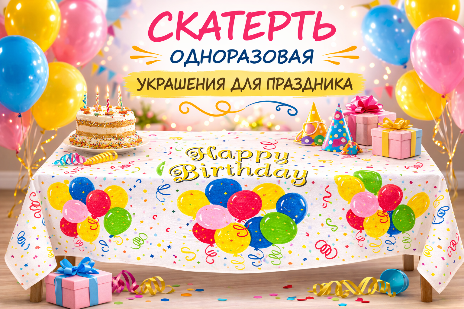 Скатерть одноразовая прямоугольная водонепроницаемая/ праздник