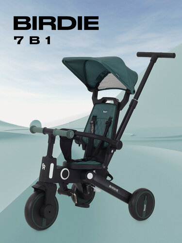 Изображение товара Детский складной трехколесный велосипед с родительской ручкой Rant Birdie Olive