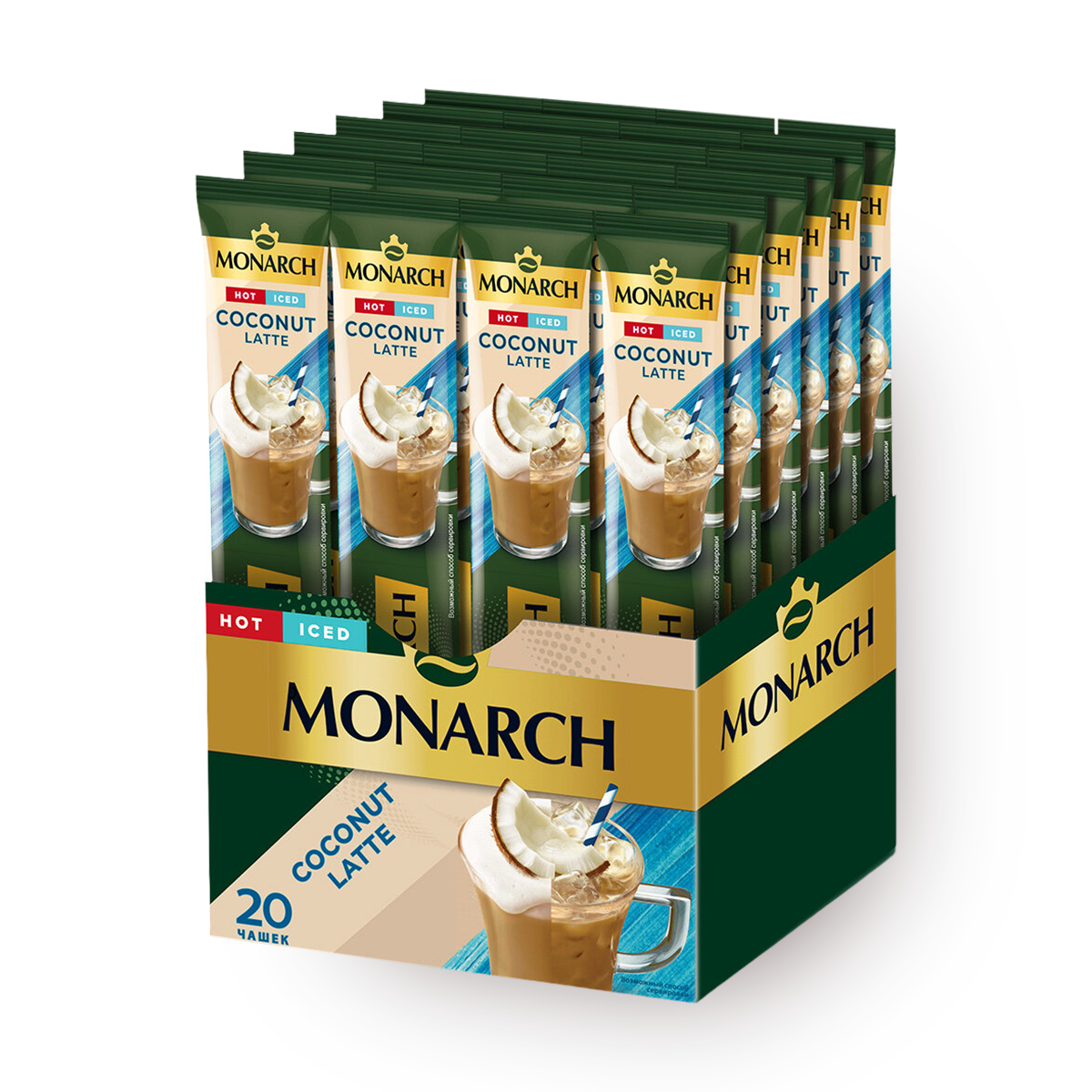 Кофе порционный Monarch "Кокосовый Латте", 3 в 1, 20 шт *16 гр