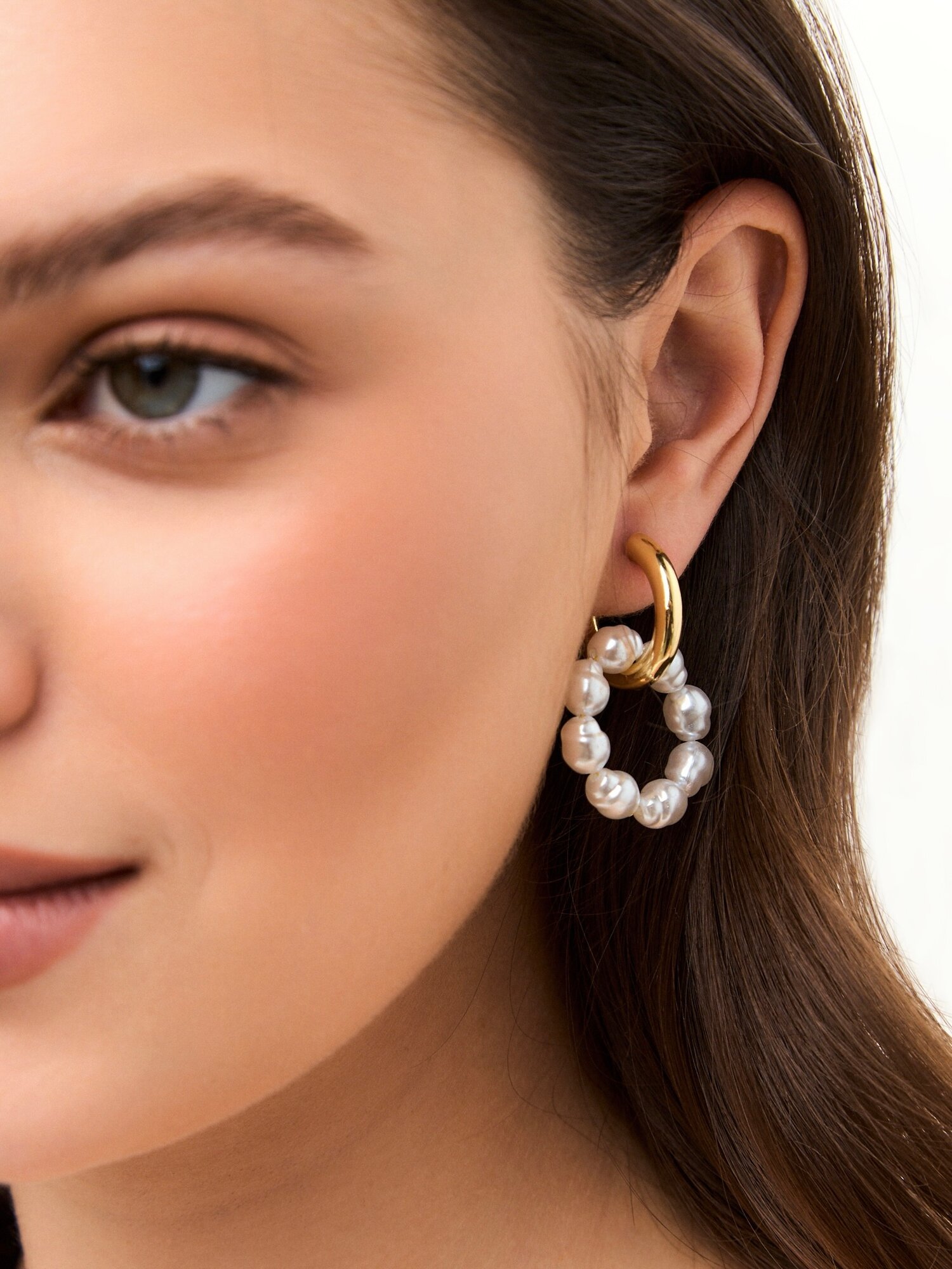 Серьги конго Noima, золотой, белый — фото 1