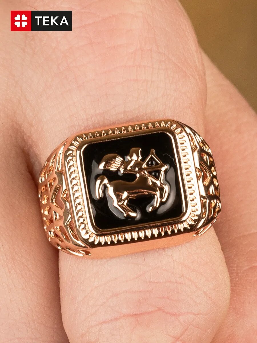 Печатка TEKA, эмаль, размер 23, черный, золотой — фото 1