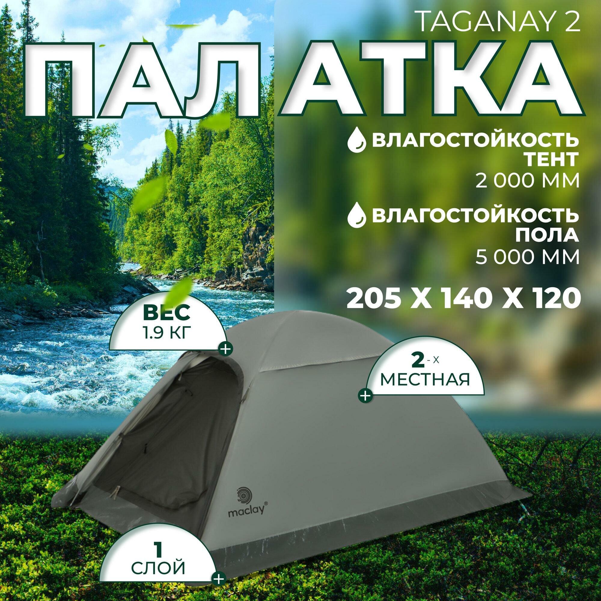 Палатка трекинговая Maclay 2х-местная двухслойная зеленого цвета