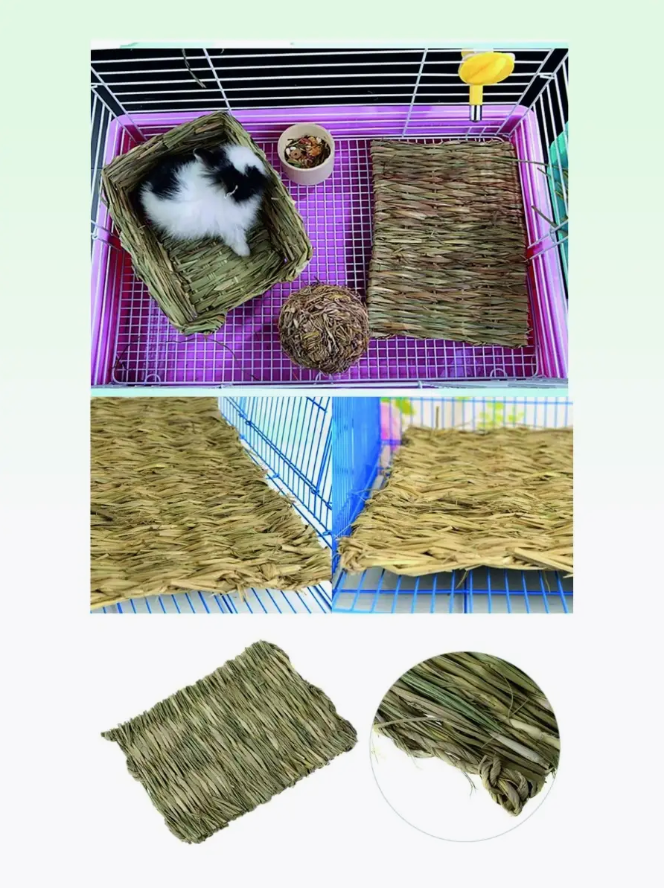 Коврик для грызунов, подстилка из соломы, игрушки для грызунов и птиц, лежанка в клетку для кролика — фото 1