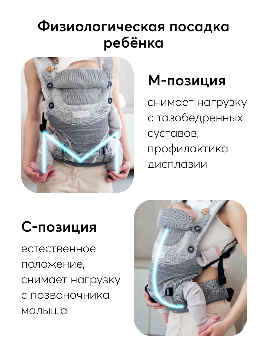 40068, Кенгуру переноска для детей Happy Baby Babyway, эргорюкзак для малышей, с тремя вариантами ношения, серый — фото 1