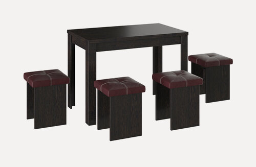 Изображение товара Обеденная группа BUDUNOV GROUP тип 5, Венге/шоколад, стол и 4 табурета, 100x60x74/34x34x45.5 см