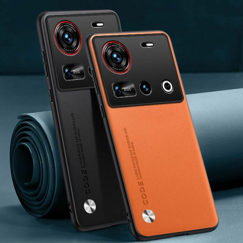 Жесткий кожаный чехол MyPads для Nubia Z70 Ultra (Нубия Z70 Ултра), желтый — фото 1