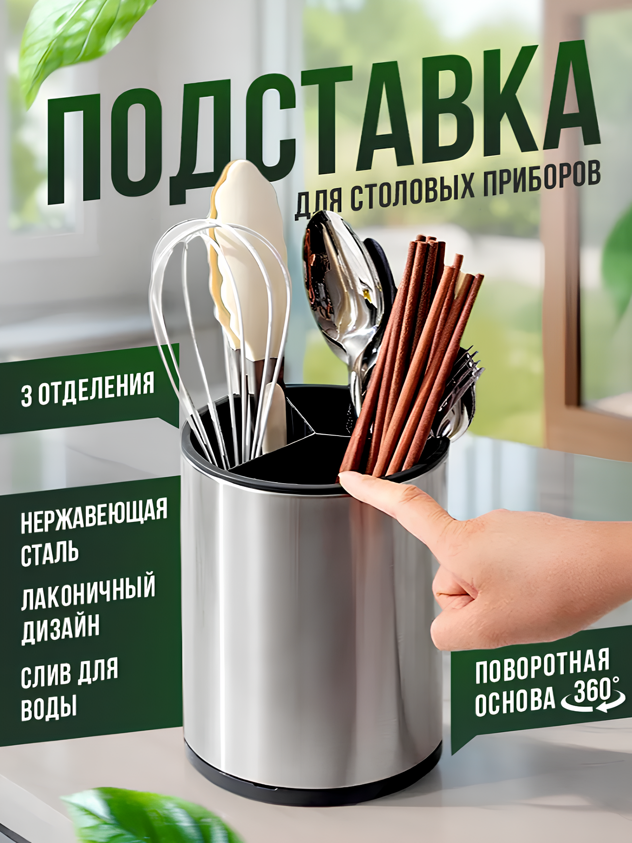 Вращающаяся подставка для столовых приборов на кухню из нержавеющей стали кухонный органайзер