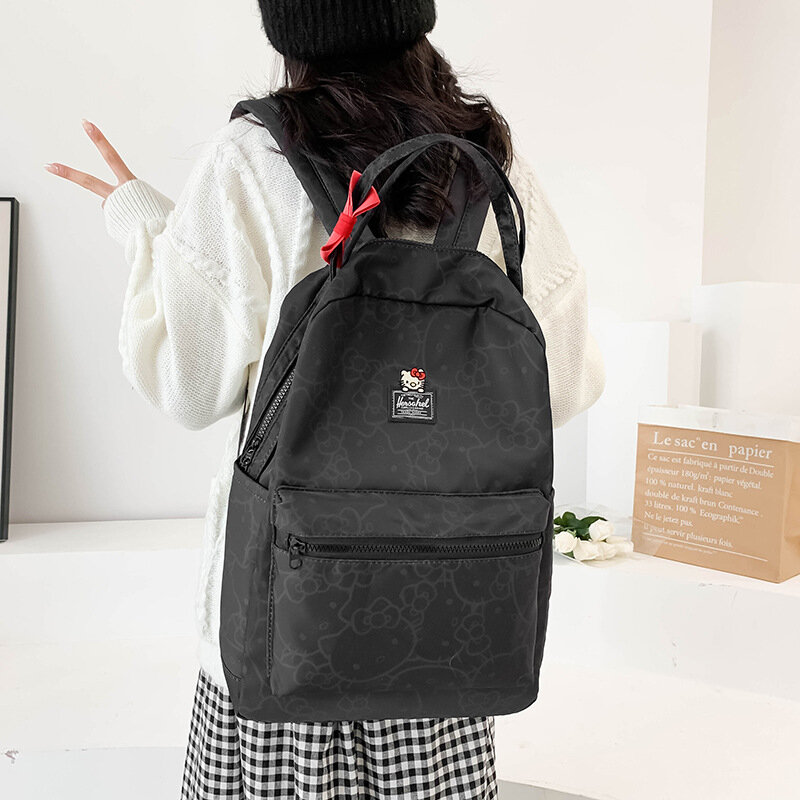 Черный рюкзак Hello Kitty, мультяшная студенческая дорожная сумка для хранения вещей