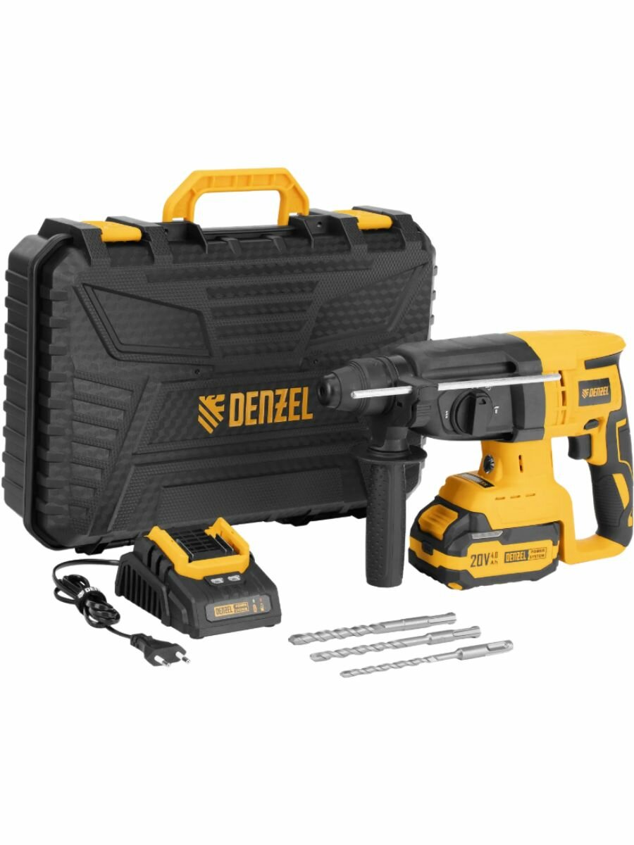 Перфоратор аккумуляторный Denzel RHH-BL-20-28 бесщеточный ударный 3 Дж Li-Ion 20 В желтый/черный
