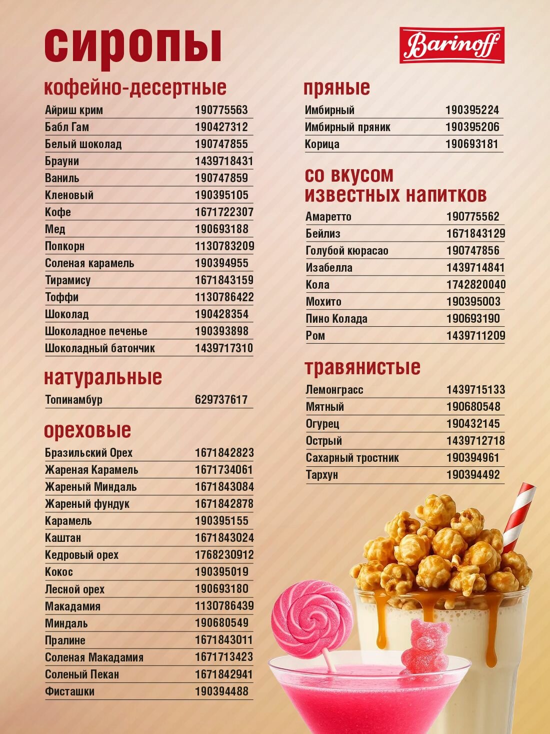Сироп Barinoff Тирамису (для коктейлей, десертов, лимонада и мороженого), 1л — фото 1