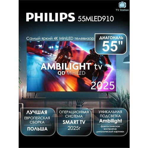 Philips 55MLED910, MiniLED, 4K UHD, Titan OS, Ambilight