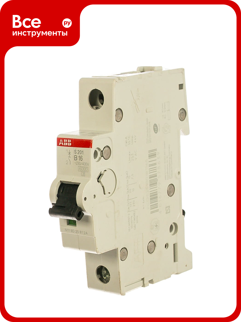 Автоматический однополюсный выключатель ABB 16А В S201 6кА 2CDS251001R1165