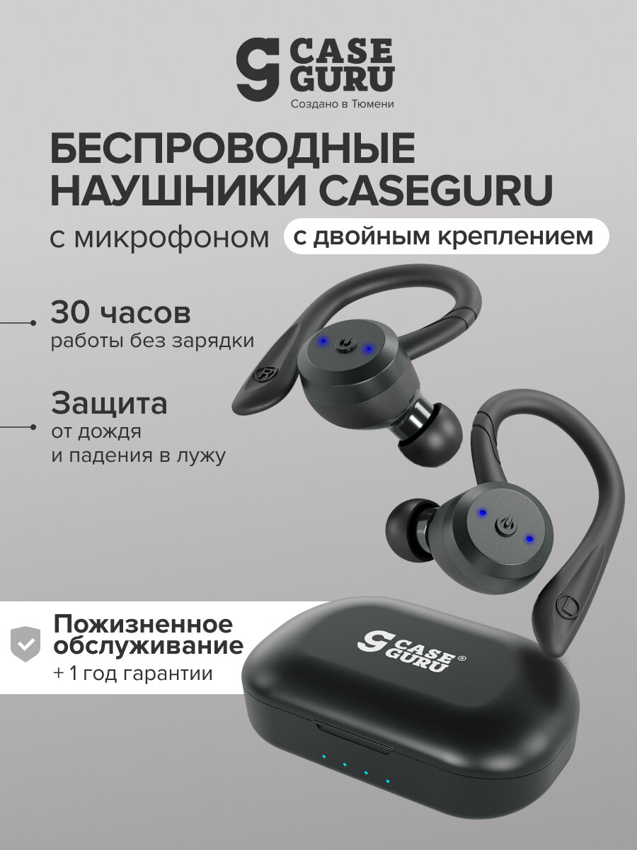 Беспроводные Bluetooth-наушники с влагозащитой CaseGuru CGPods Sport с микрофоном черные