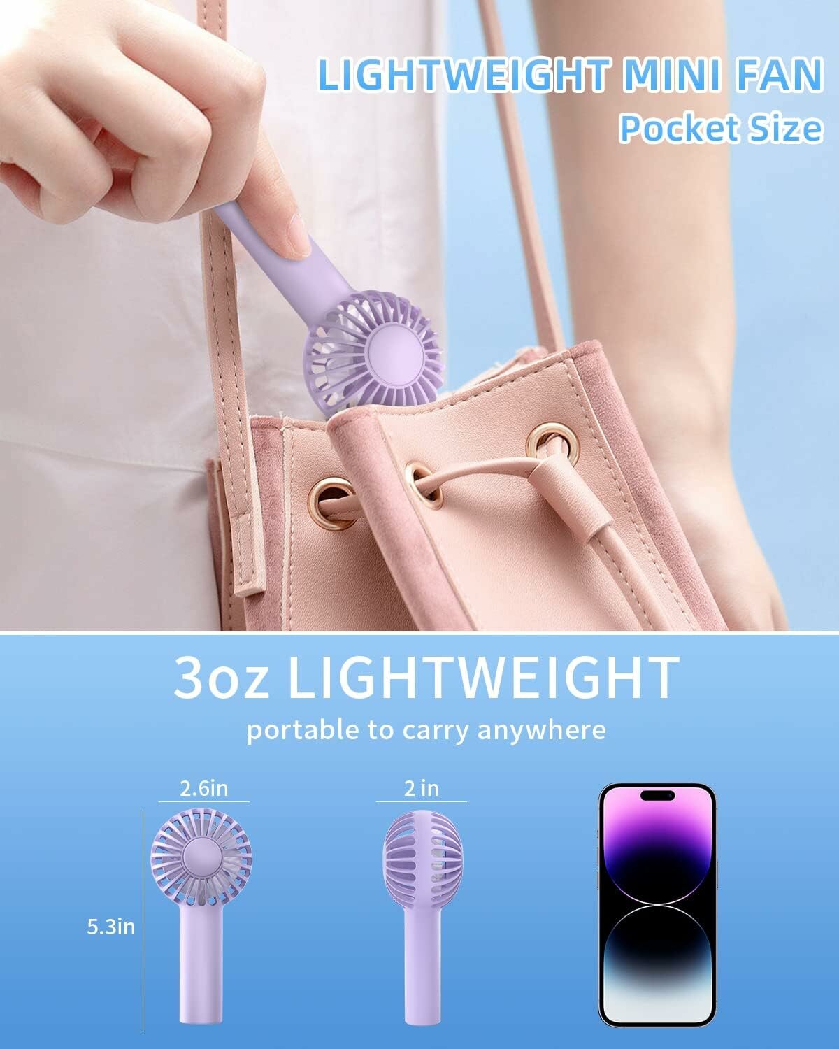 Ручной вентилятор Coolpad M30, USB-питание, 3 режима работы, фиолетовый — фото 1